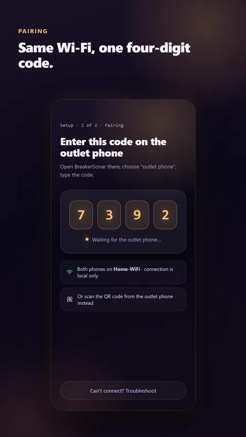Pairing the two phones with a four-digit code or a QR scan